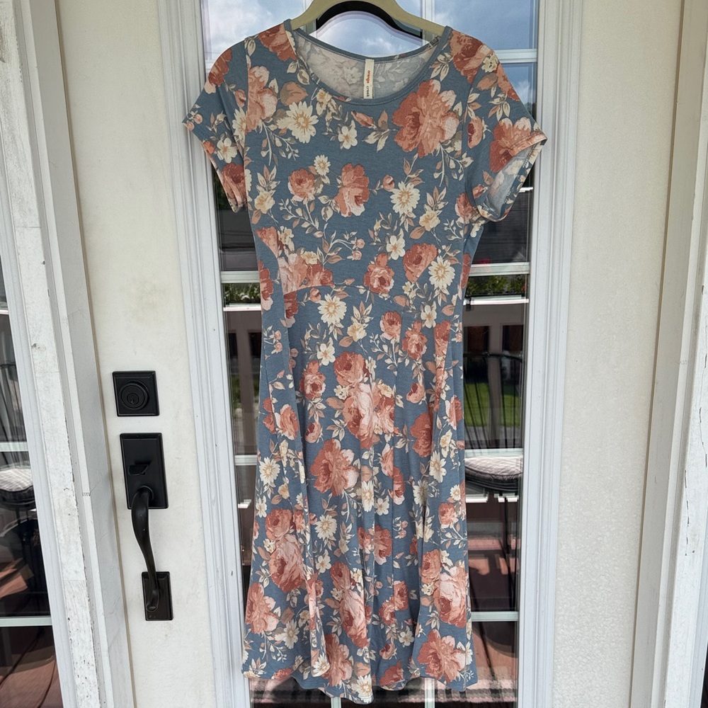 JessaKae Blue and Coral Floral Midi Dress Small